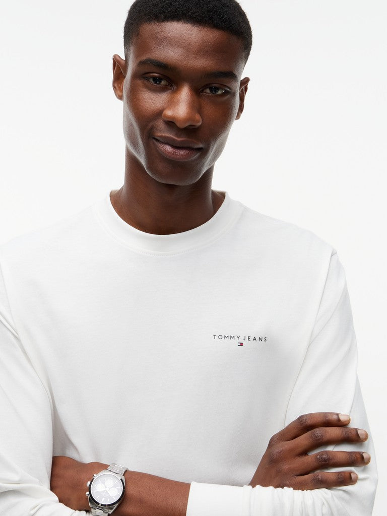 Tommy Jeans miesten pitkähihainen paita Slim Chest Linear LS Tee, luonnonvalkoinen