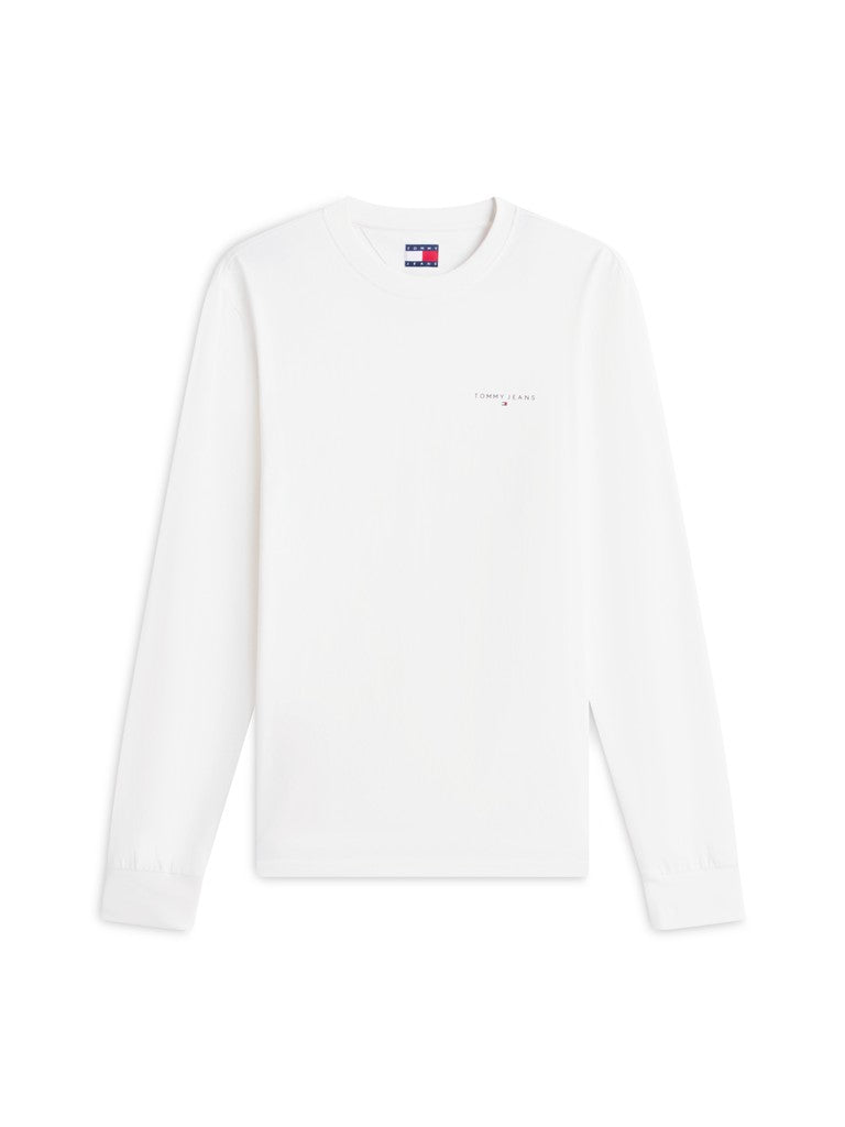 Tommy Jeans miesten pitkähihainen paita Slim Chest Linear LS Tee, luonnonvalkoinen