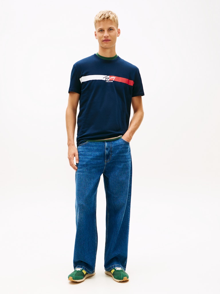 Tommy Jeans miesten t-paita TJM REG SIGNATURE STRIPE T EXT, tummansininen