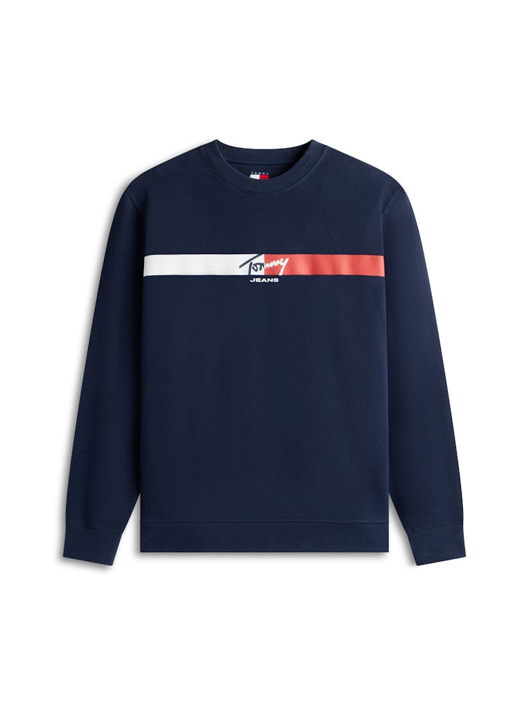 Tommy Jeans miesten collegepaita TJM Reg Sign Stripe Cnck EXT, tummansininen