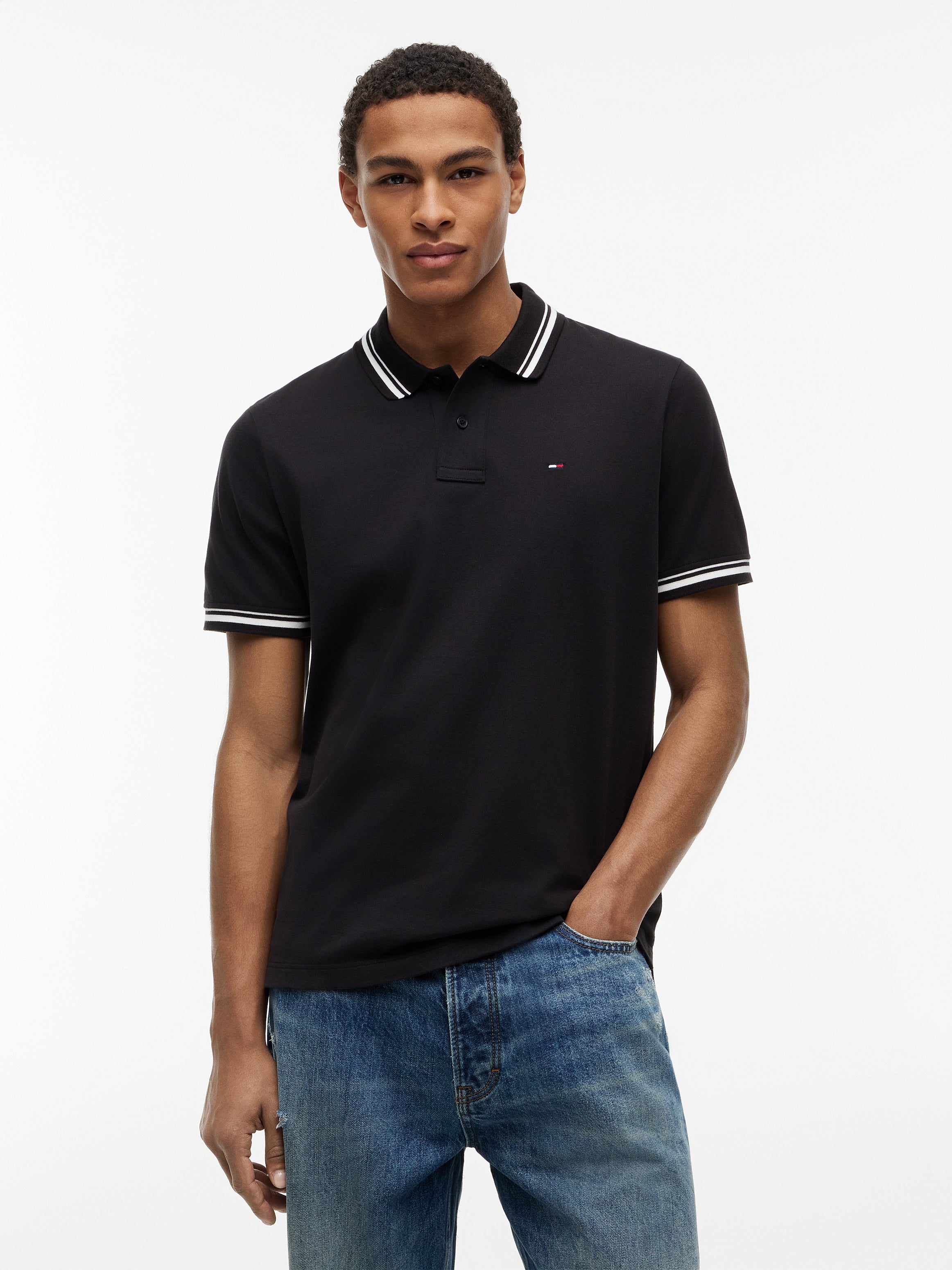 Tommy Jeans miesten pikeepaita Regular Fit Tipped Polo, musta
