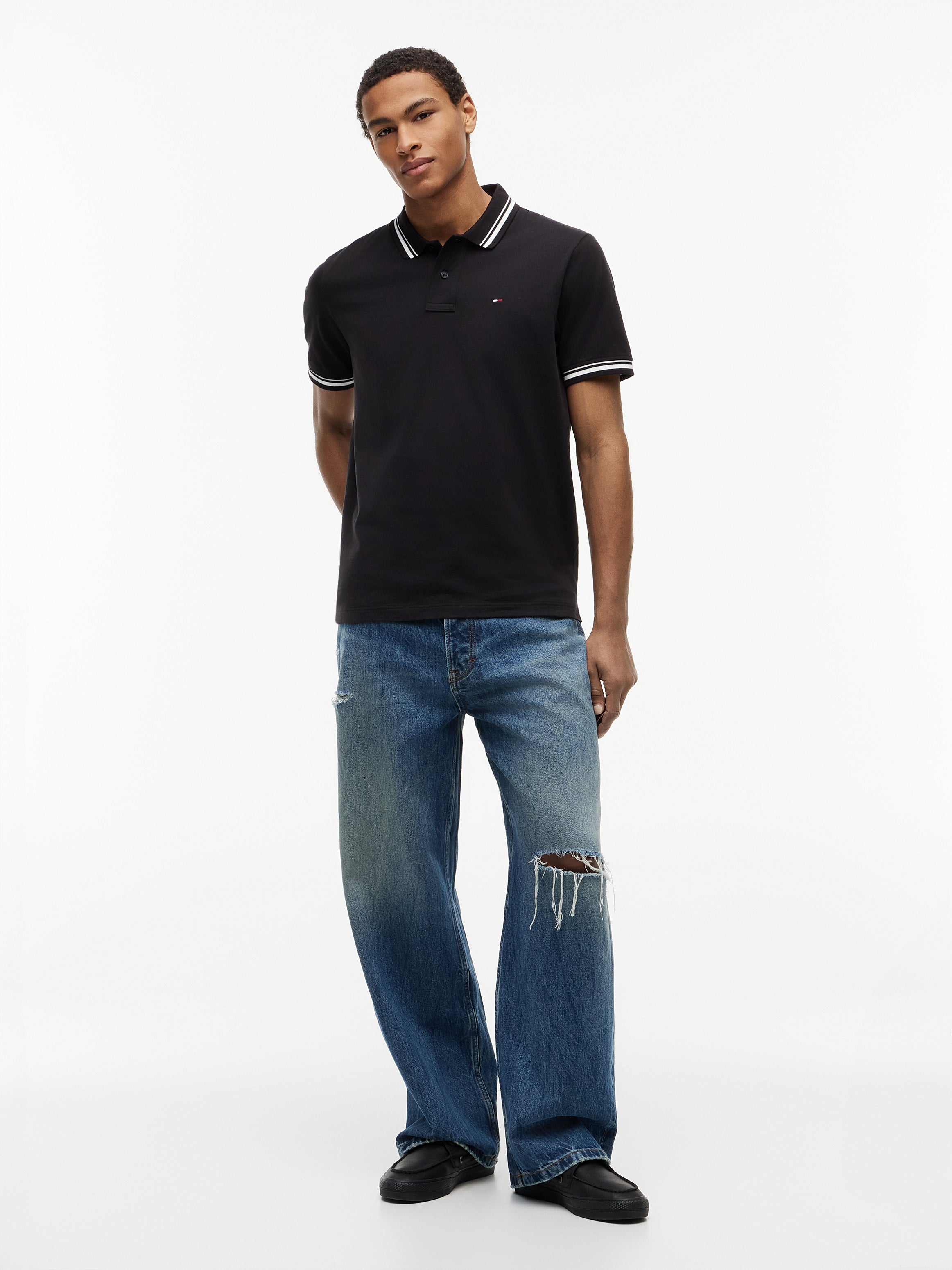 Tommy Jeans miesten pikeepaita Regular Fit Tipped Polo, musta