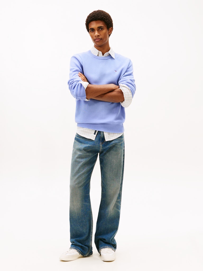 Tommy Jeans miesten neulepusero TJM Slim ESS Sweater EXT, vaaleansininen