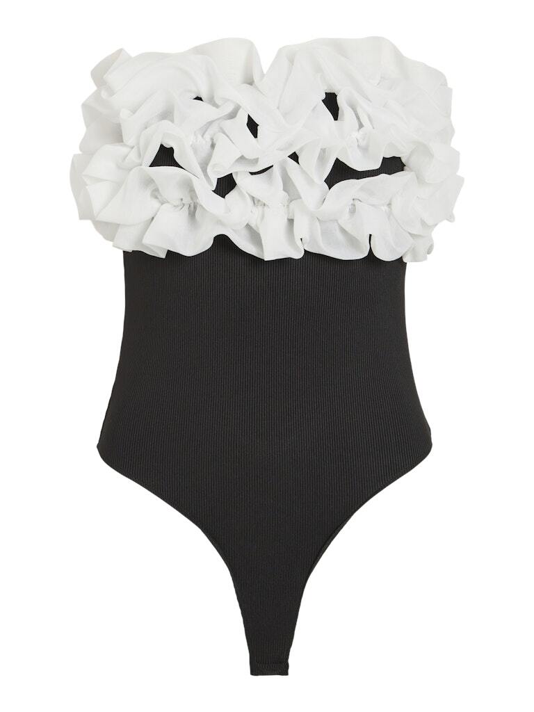 Vila naisten body VITOVE S/L Bodystocking, Black White Organza