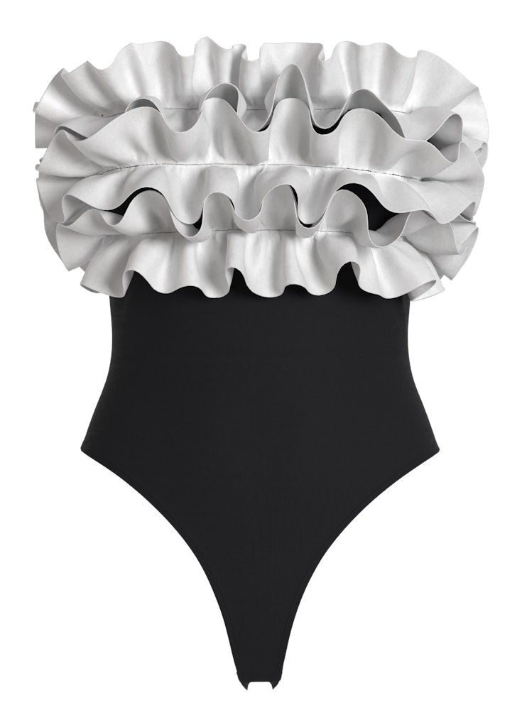 Vila naisten body VITOVE S/L Bodystocking, Black White Organza