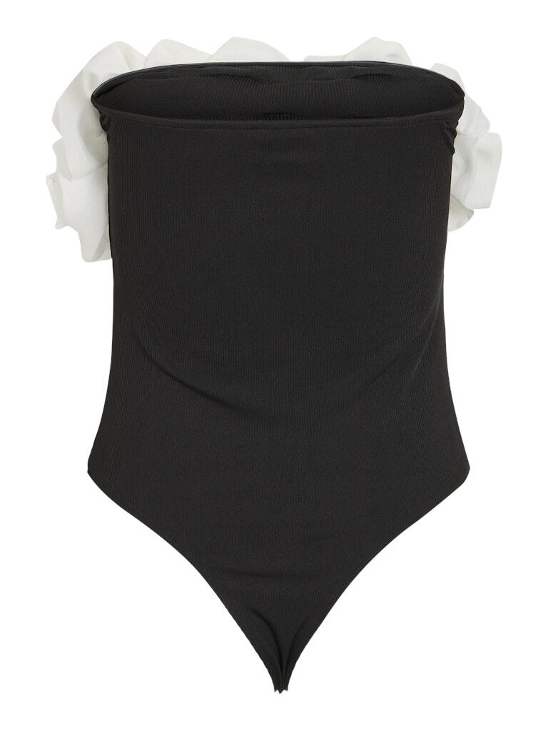 Vila naisten body VITOVE S/L Bodystocking, Black White Organza