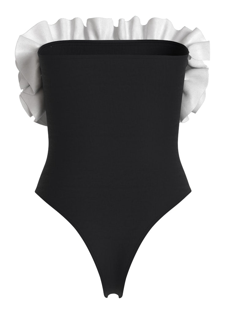 Vila naisten body VITOVE S/L Bodystocking, Black White Organza