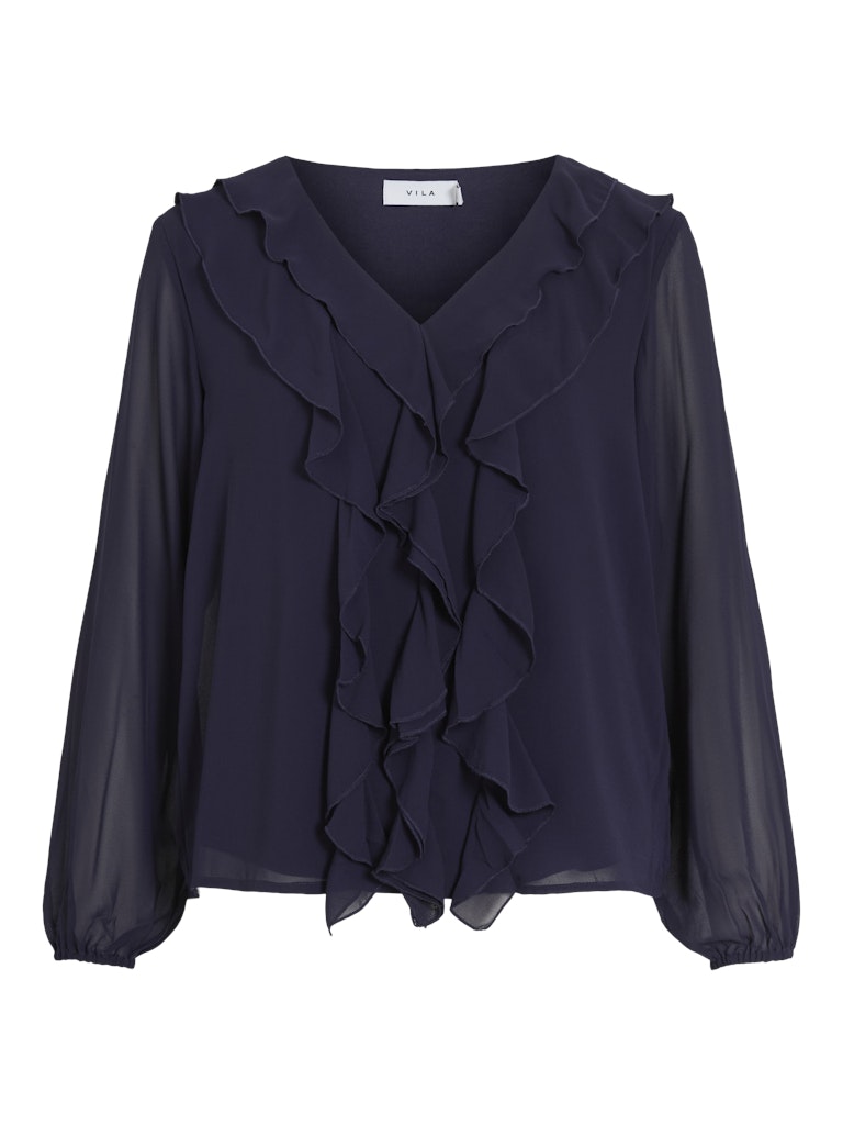 Vila Naisten Pusero Viane V-Neck Frill Top, Rhodonite