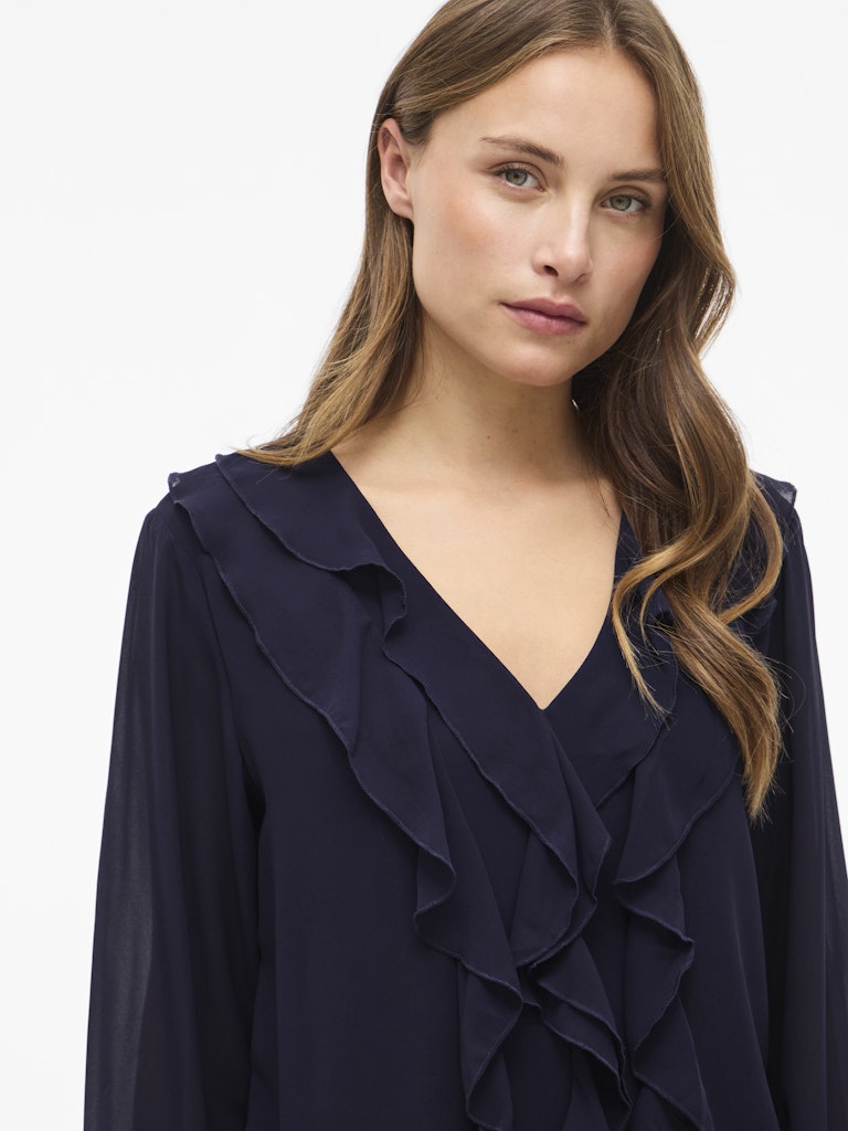 Vila Naisten Pusero Viane V-Neck Frill Top, Rhodonite