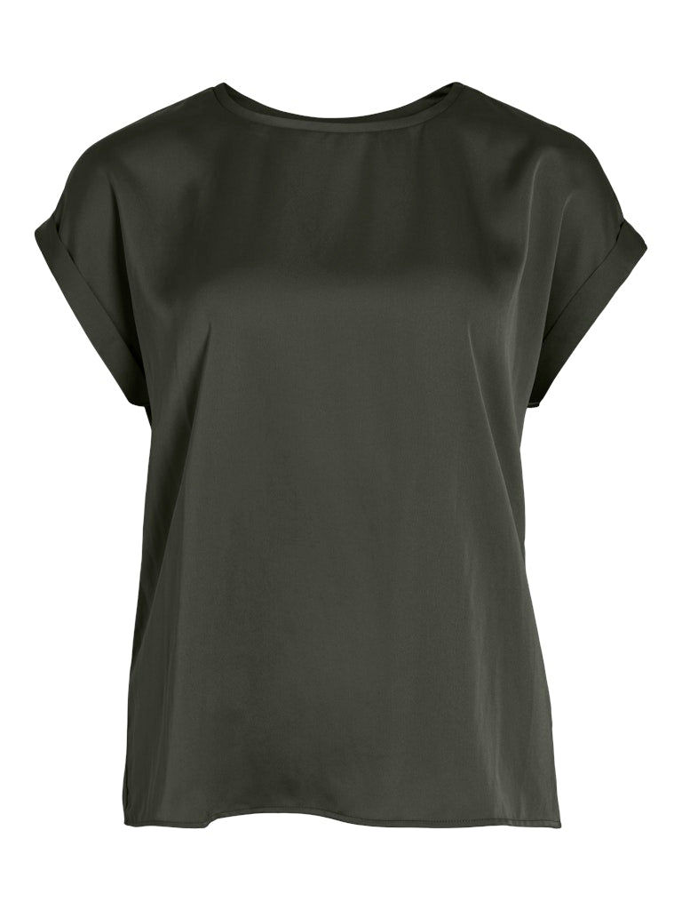 Vila naisten pusero Viellette SS Satin Top, Forest Night