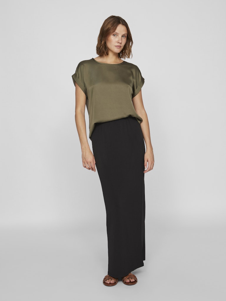 Vila naisten lyhythihainen toppi K-Viellette S/S Satin Top - NOOS, Dusty Olive