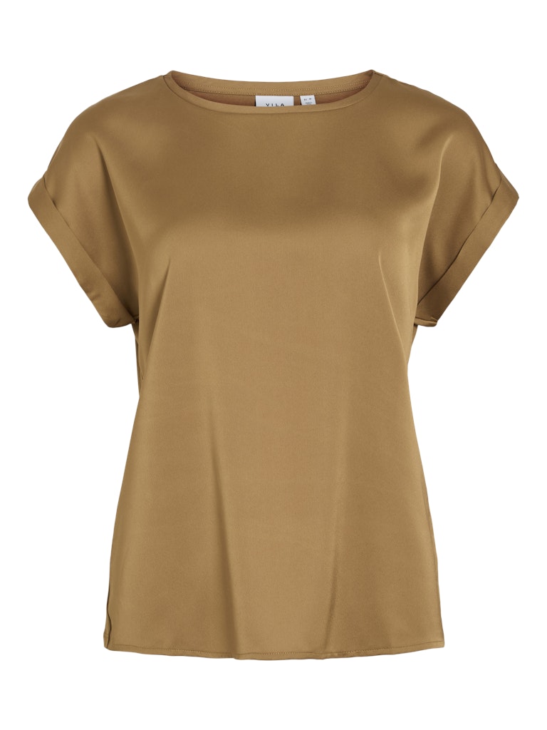Vila naisten lyhythihainen toppi K-Viellette S/S Satin Top - NOOS, Bistre