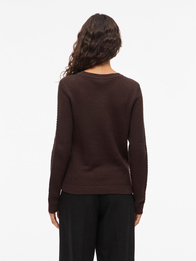 Vila naisten neulepusero Vidalo O-Neck L/S Knit Top, Coffee Bean