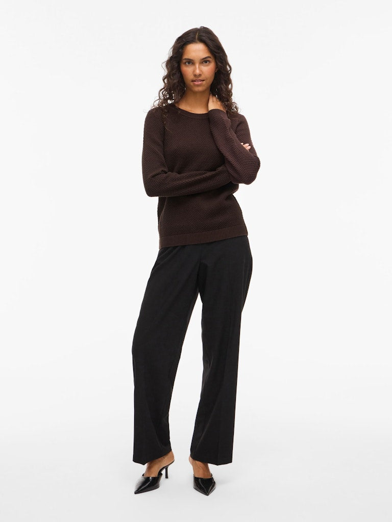 Vila naisten neulepusero Vidalo O-Neck L/S Knit Top, Coffee Bean