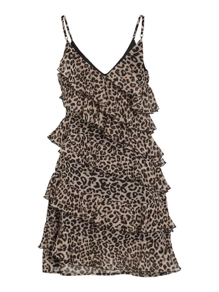 Vila mekko Viluna Strap Ruffle Short Dress, leopardi