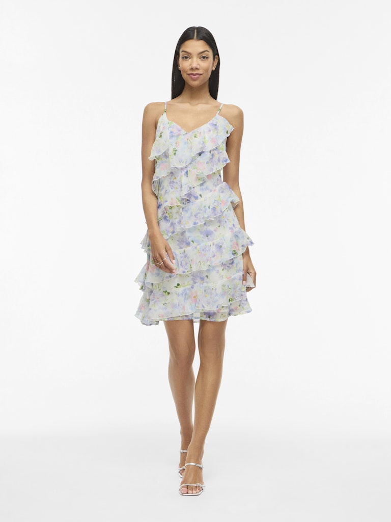 Vila mekko Viluna Strap Ruffle Short Dress, Cloud Dancer Blue
