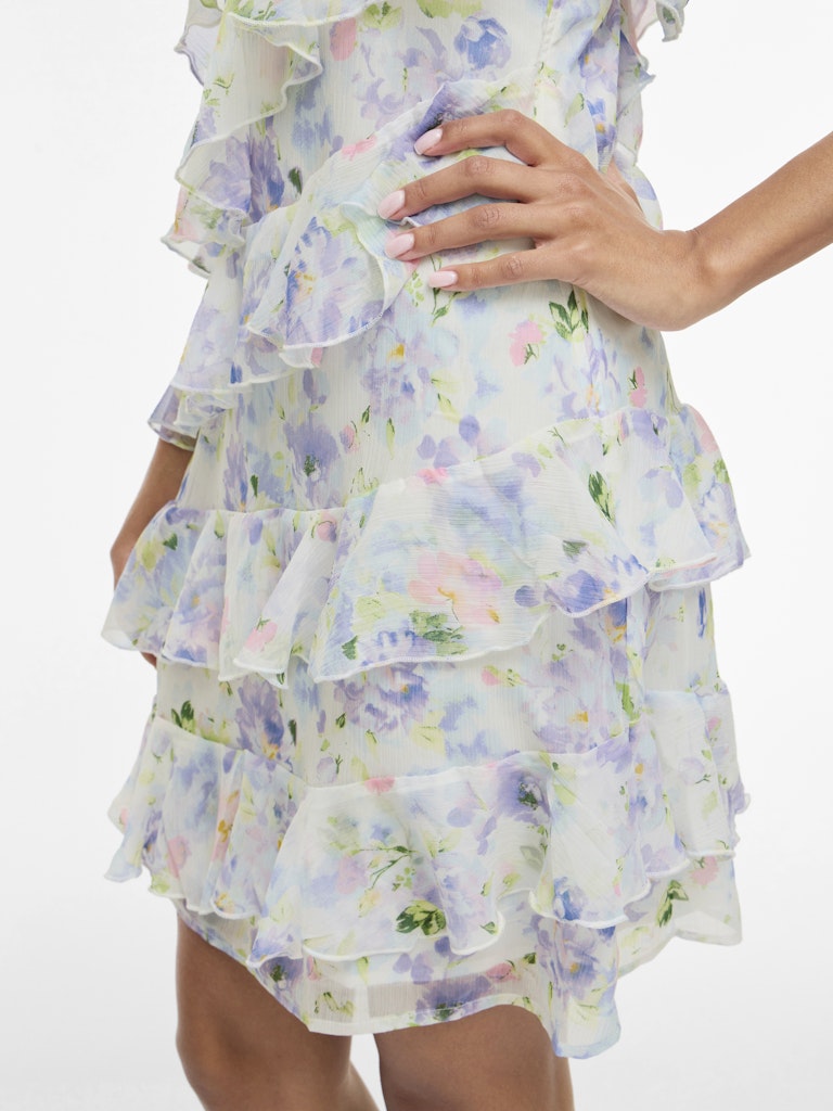 Vila mekko Viluna Strap Ruffle Short Dress, Cloud Dancer Blue