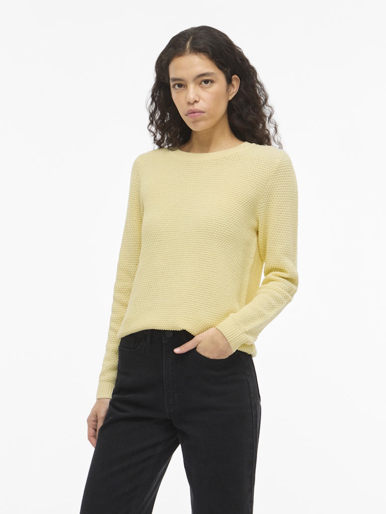 Vila naisten neulepaita VIDalo O-Neck L/S Knit Top-NOOS, Pastel Yellow
