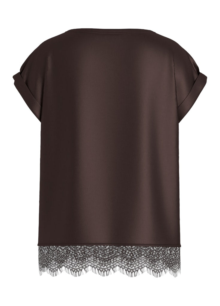 Vila naisten toppi, VIELLETTE S/S FULL SATIN LACE TOP NOOS Coffee Bean