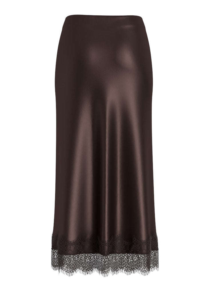 Vila naisten maxihame VIELLETTE HW ANKLE LACE SKIRT NOOS, Coffee Bean