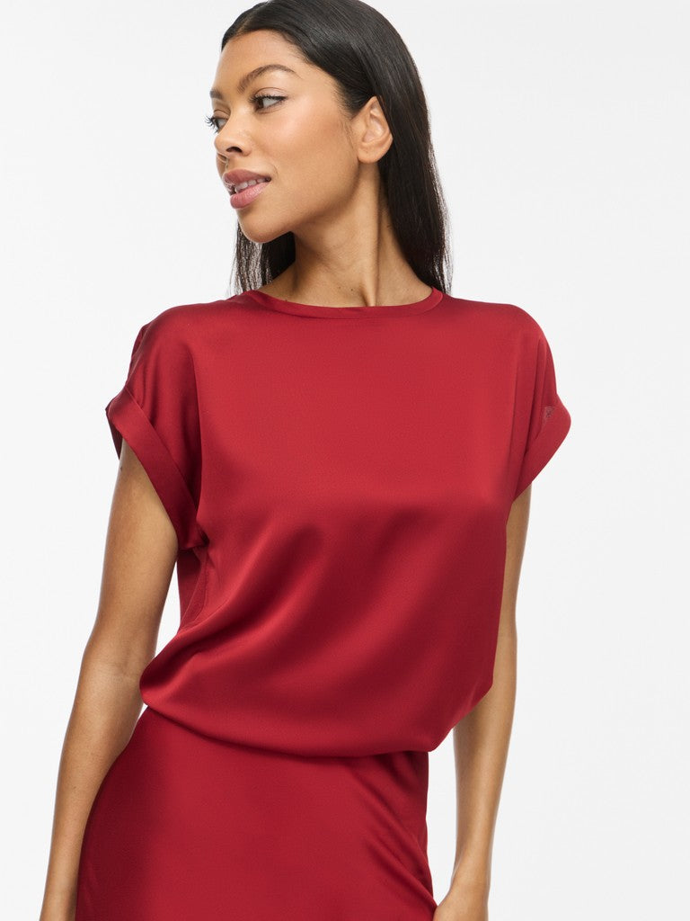 Vila naisten paita Viellette Short Sleeved Top, Sun-Dried Tomato