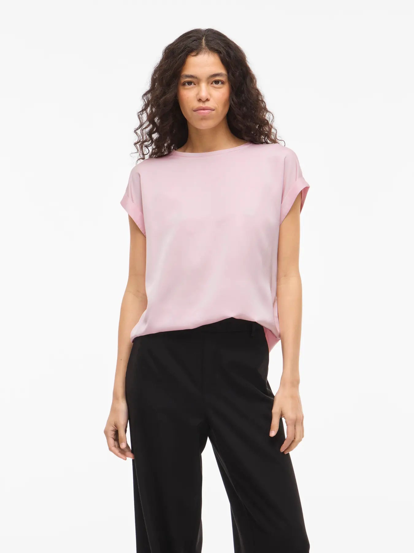Vila naisten paita Viellette S/S Satin Top, Cherry Blossom
