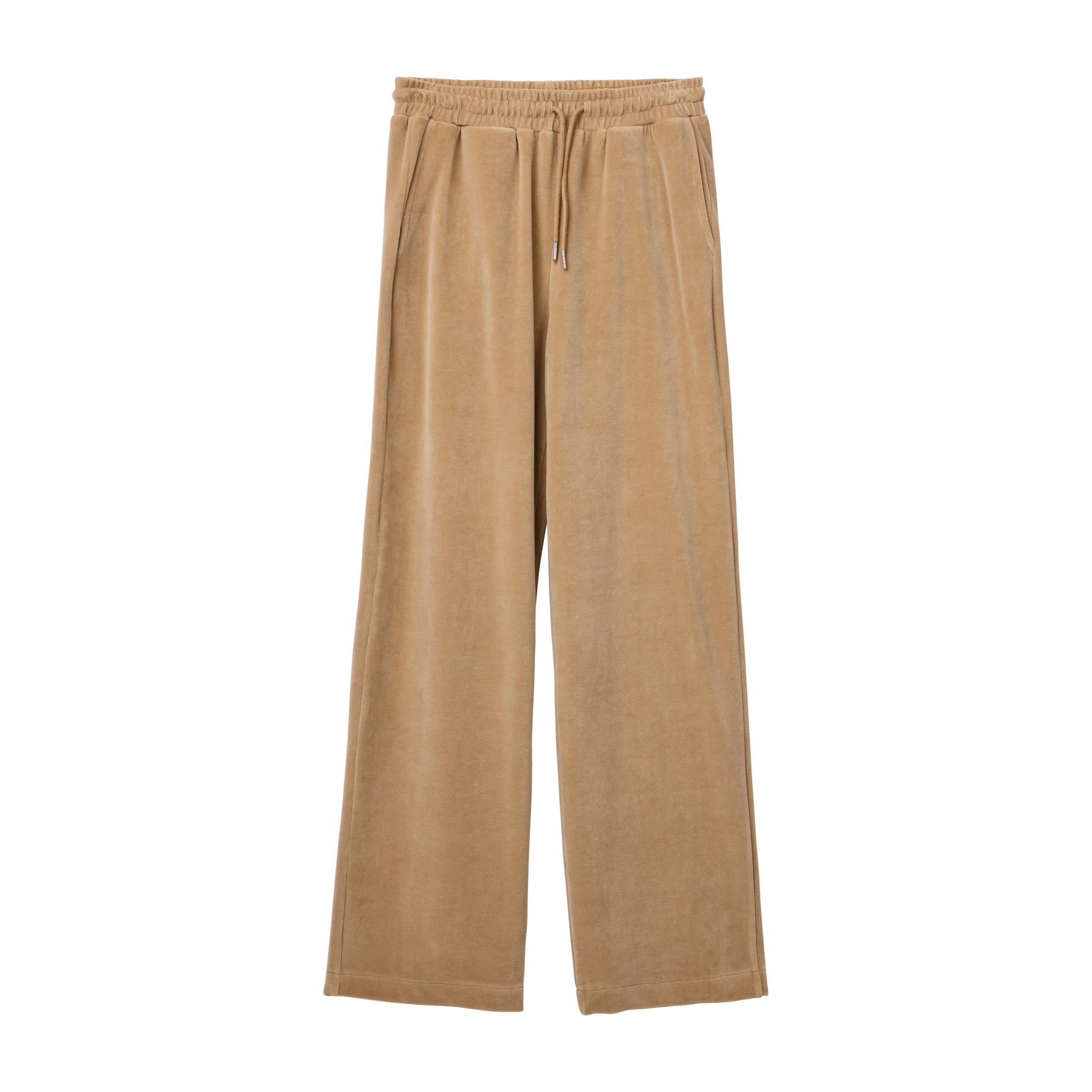 Makia naisten housut Anne Trousers, vaalea beige, leveälahkeiset housut joustovyötäröllä ja vetonarulla, pehmeä ja teksturoitu materiaali.