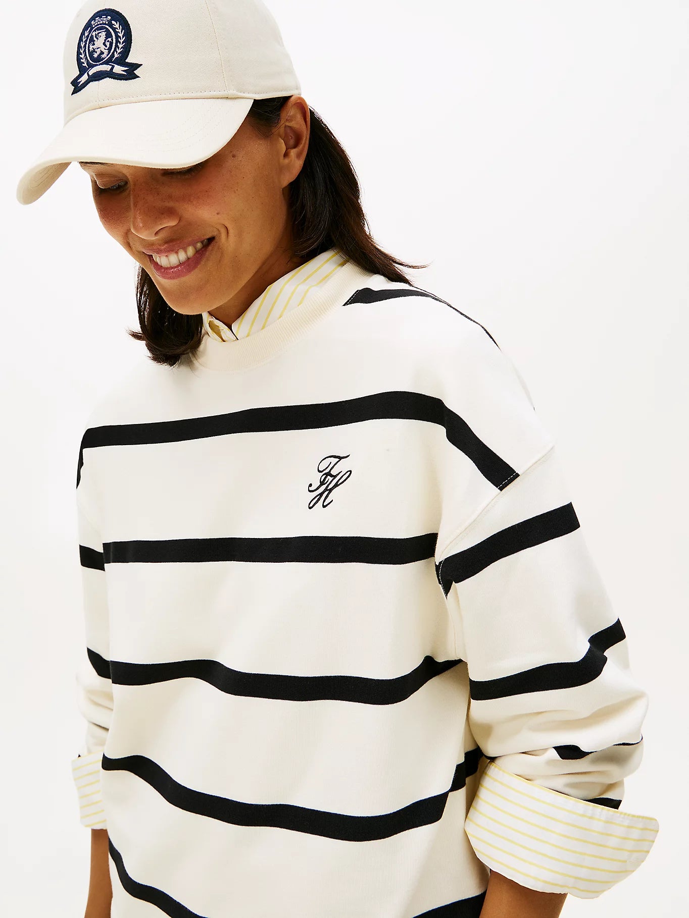 Tommy Hilfiger naisten collegepaita SCRIPT MDRN TERRY SWTSHRT, valkoinen raidallinen