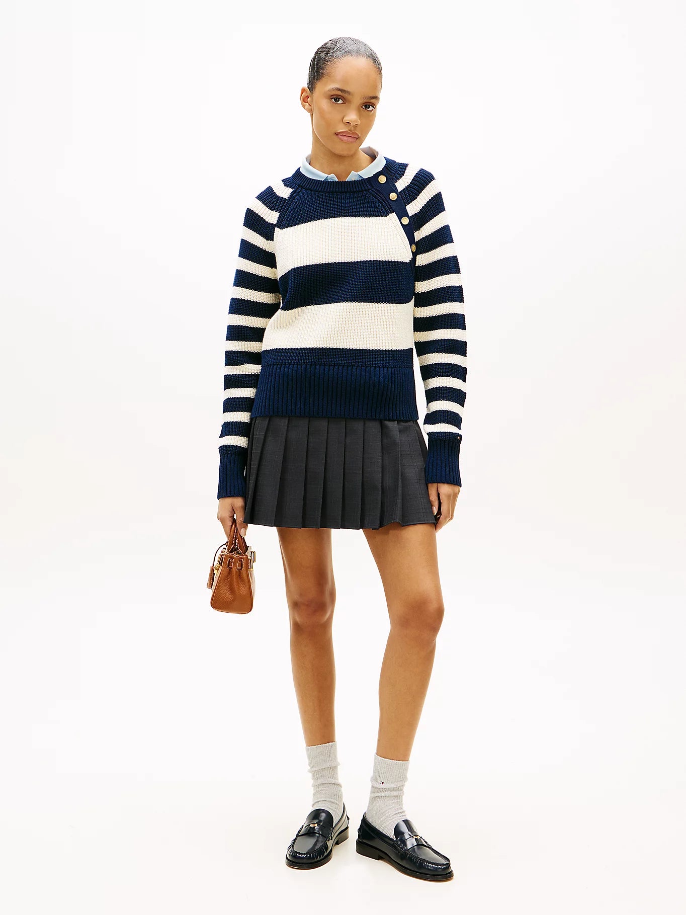 Tommy Hilfiger naisten neulepusero Gold Btn Utility LS C-NK SWT, raidallinen sininen