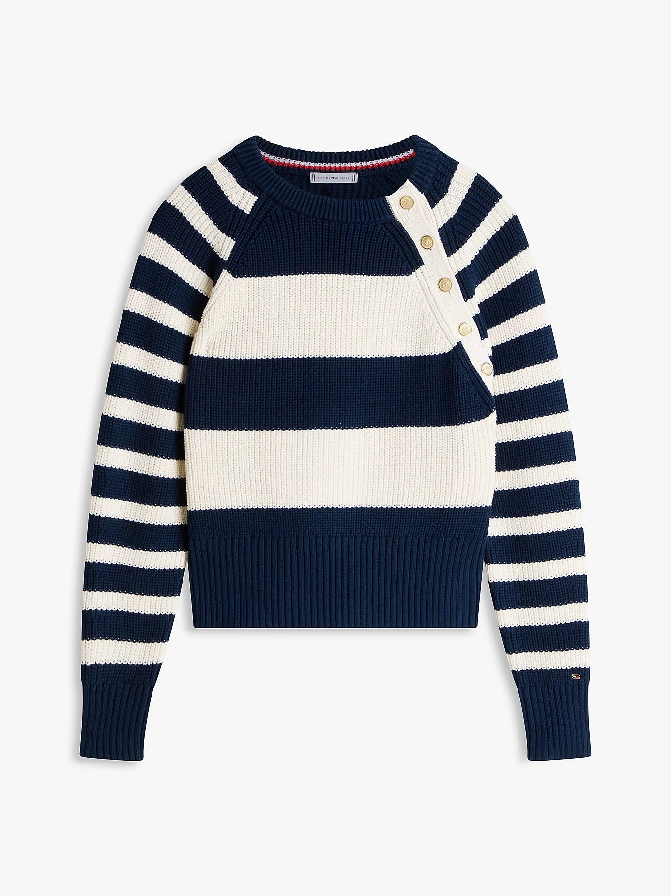 Tommy Hilfiger naisten neulepusero Gold Btn Utility LS C-NK SWT, raidallinen sininen