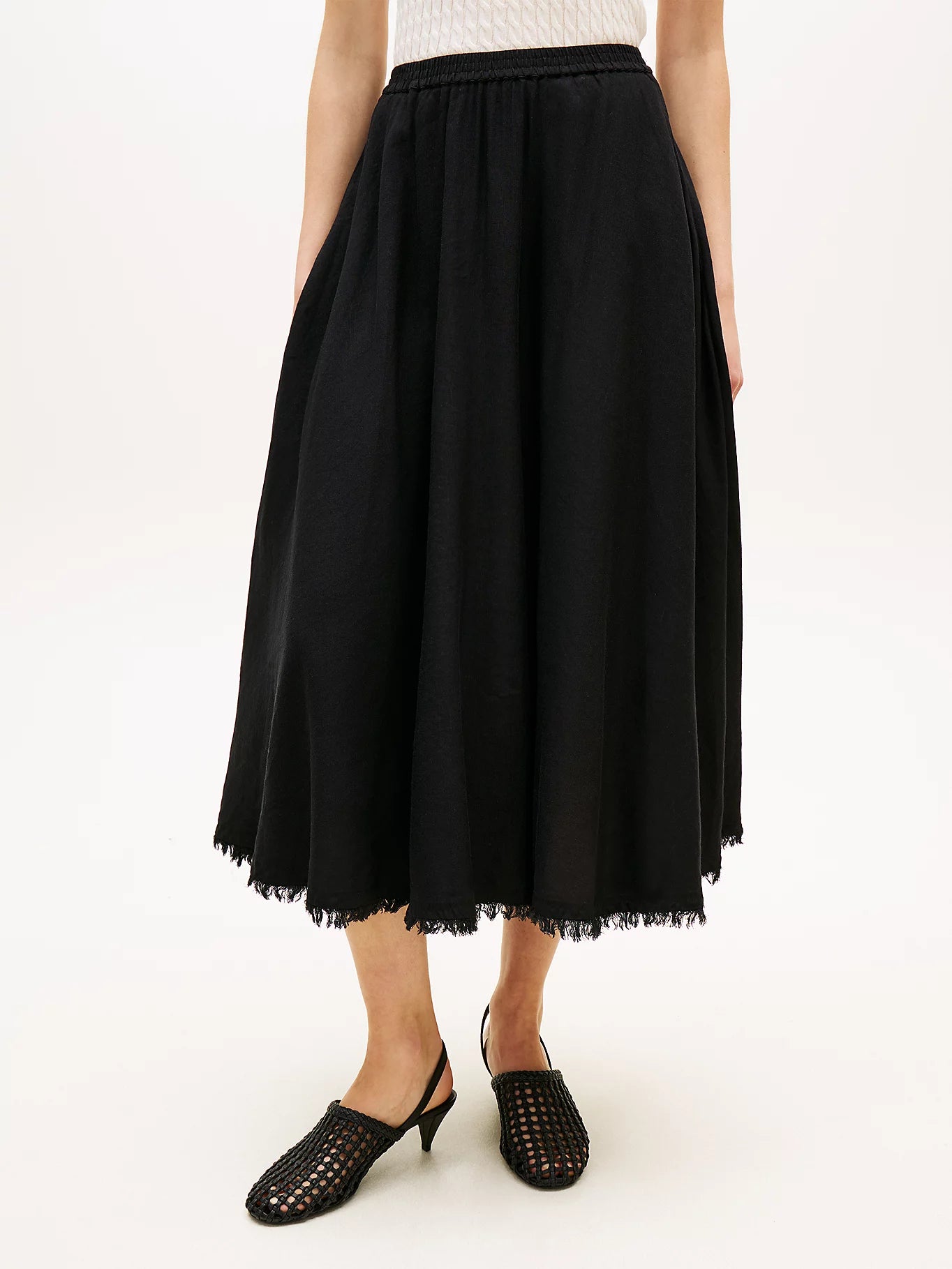 Tommy Hilfiger hame Linen Blend Volum Midi Skirt, musta