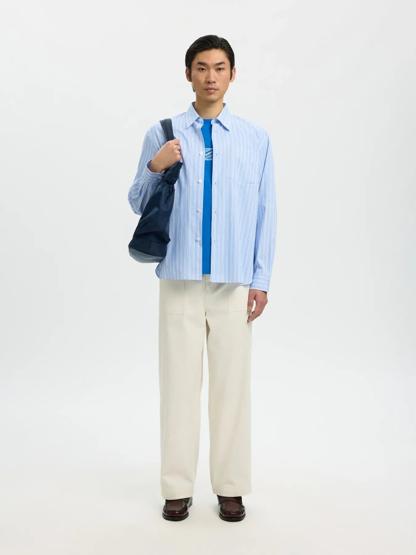 Selected miesten kauluspaita SLHRLXHOTEL Amour EMB LS Shirt, vaaleansininen