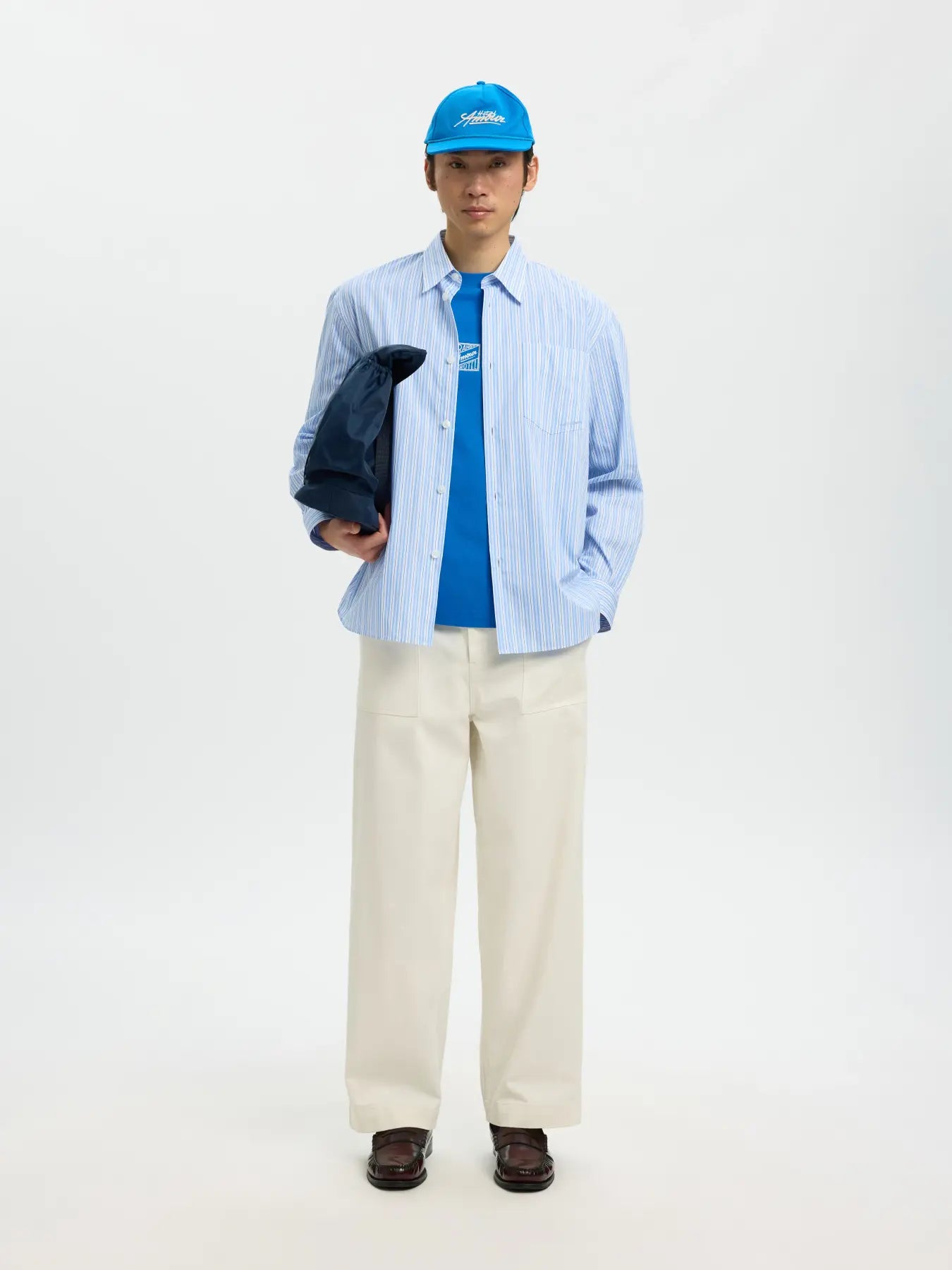 Selected miesten kauluspaita SLHRLXHOTEL Amour EMB LS Shirt, vaaleansininen