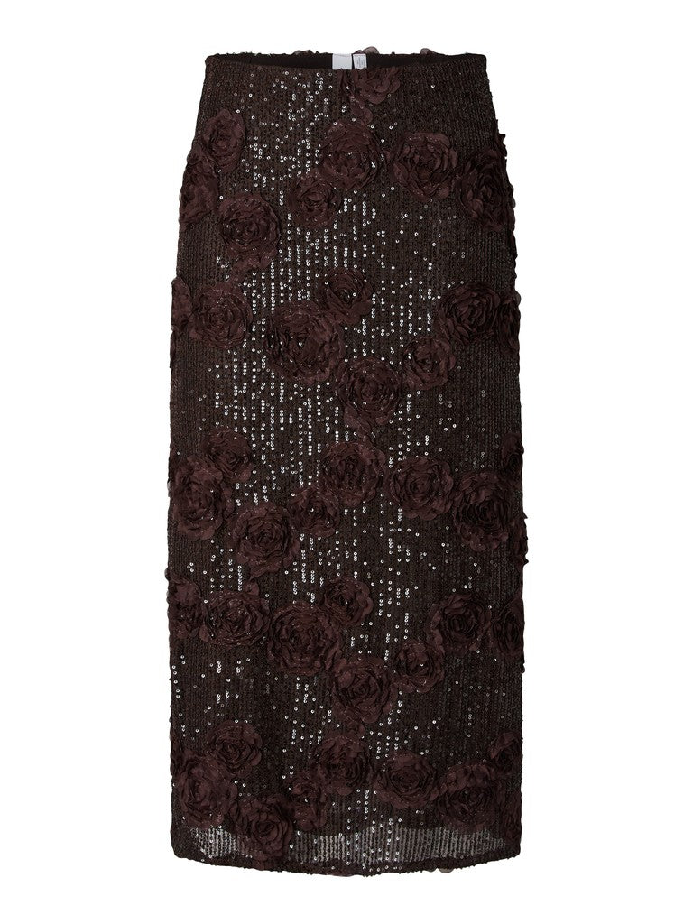 YAS naisten hame Yaselysia Sequin Long Skirt, Coffee Bean