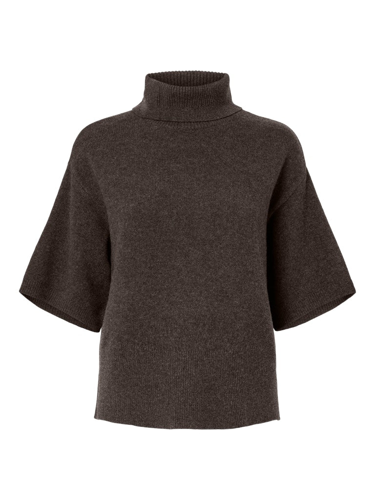 Y.A.S naisten neulepusero, YASEMILA 2/4 WOOL KNIT PULLOVER S. NOOS Coffee Bean