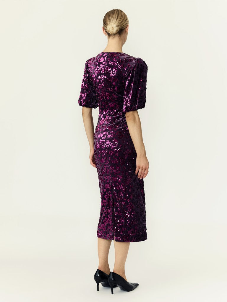 Y.A.S naisten mekko Yassofie 2/4 Sequin Midi Dress, Shadow Purple