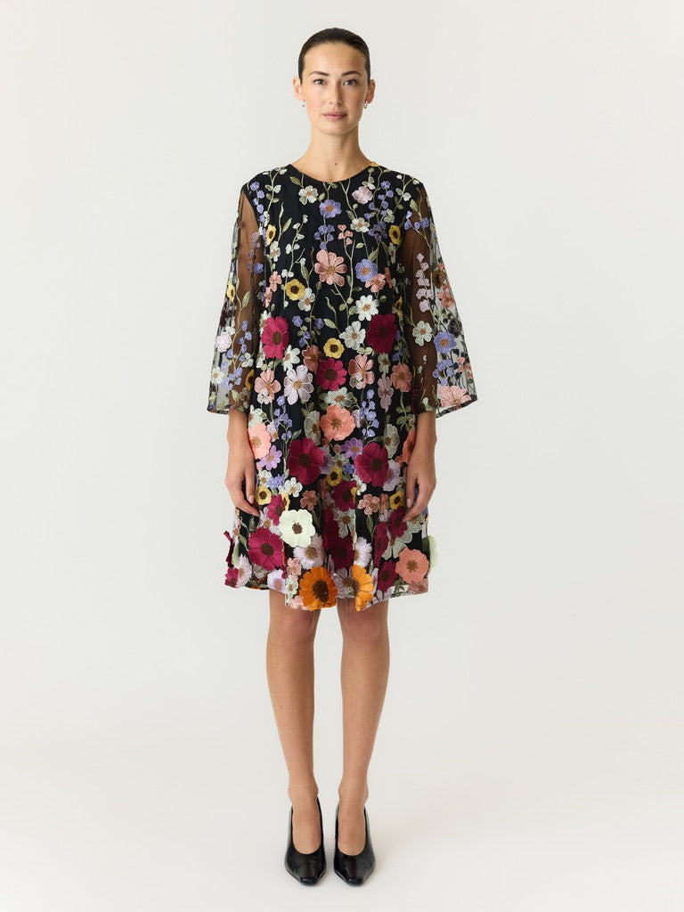 Y.A.S naisten Juhlamekot Yasflowering 3/4 Dress, musta kukkakuosi