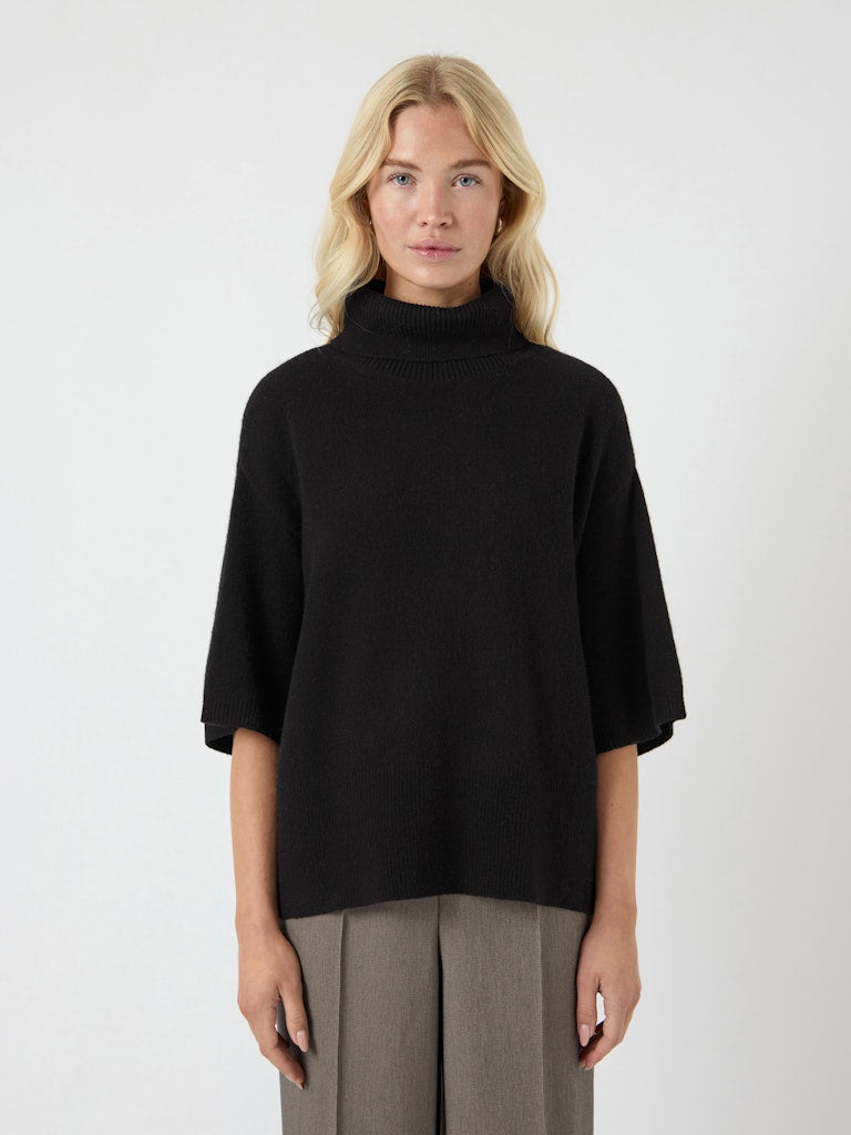 Y.A.S naisten neulepusero, YASEMILA 2/4 WOOL KNIT PULLOVER S. NOOS Black