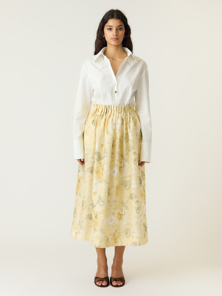 Y.A.S naisten hame YASLEMON HW Ankle Skirt, Pale Banana Lemon print