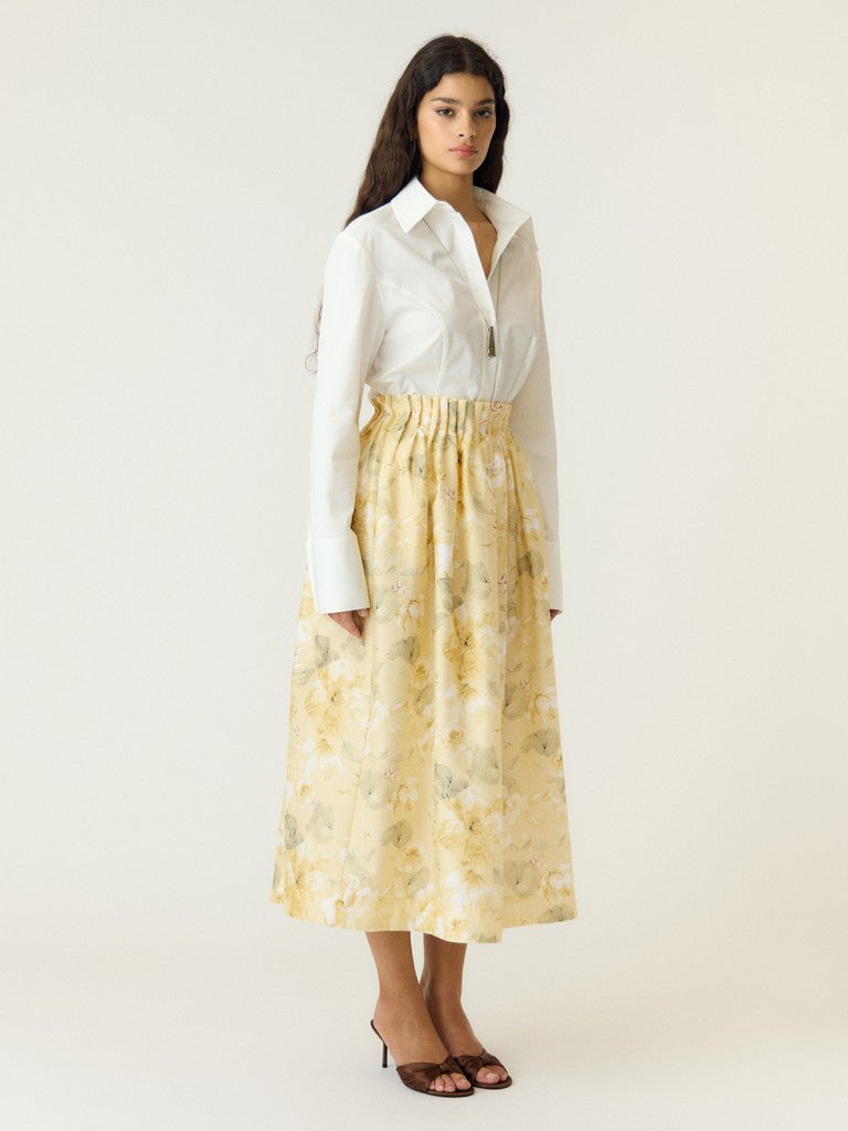 Y.A.S naisten hame YASLEMON HW Ankle Skirt, Pale Banana Lemon print