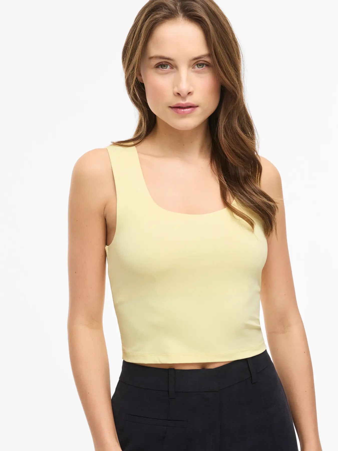 Vila naisten toppi VIKenza U-Neck S/L Crop Tank Top, Pastel Yellow