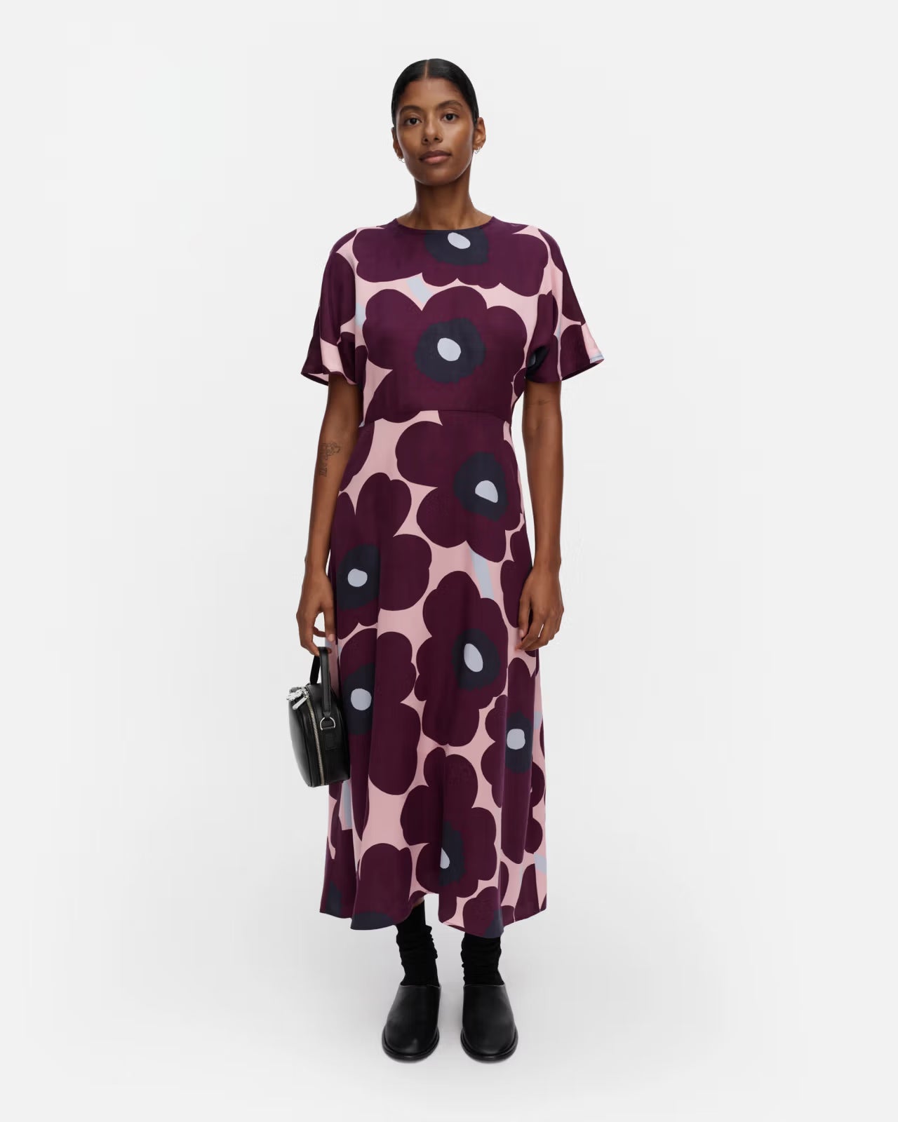 Marimekko mekko Heleä Unikko, viininpunainen kuosi