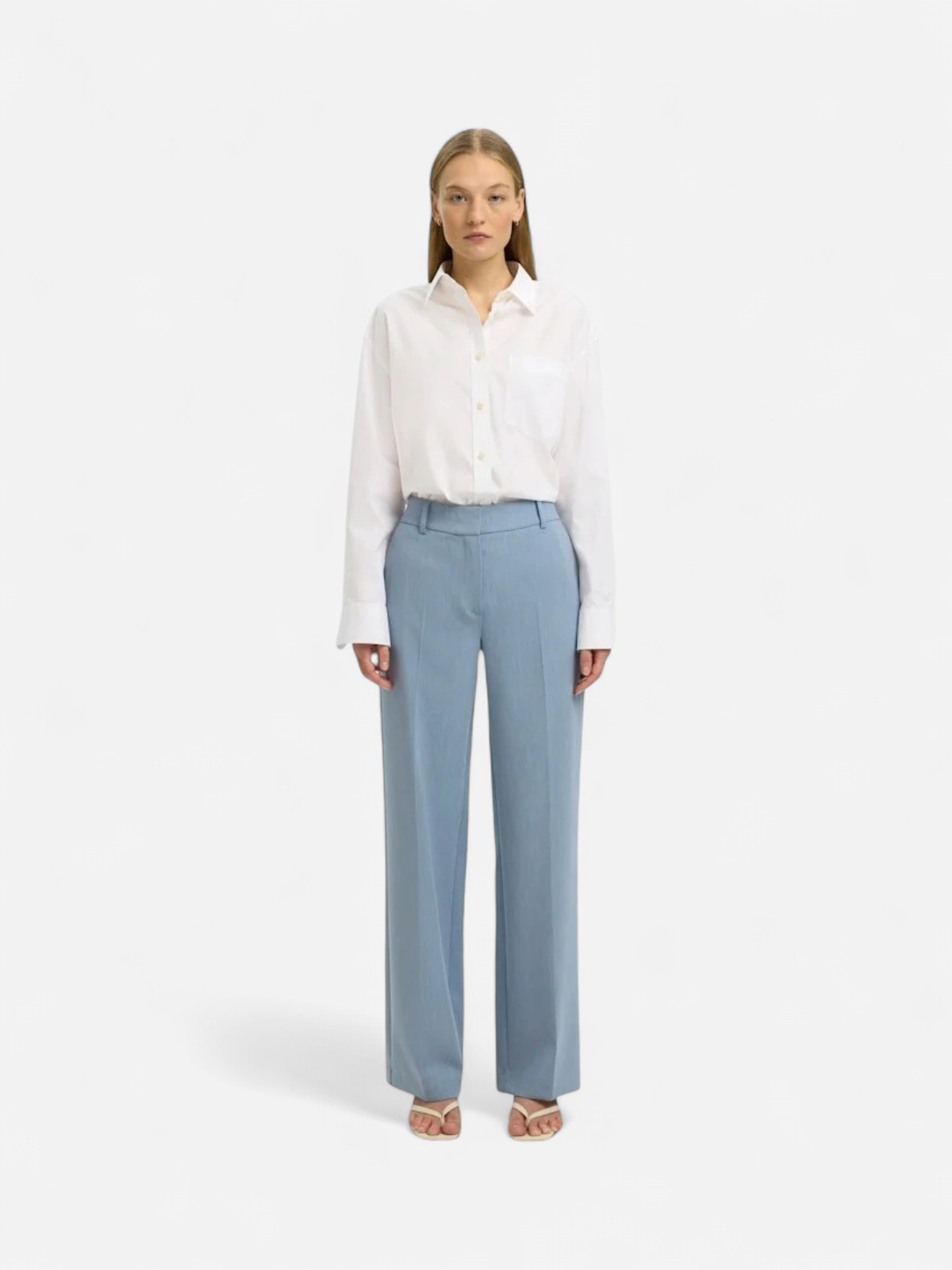 Selected Femme naisten housut Slfrita MW Wide Pant Mel, Dusty Blue Melange - Kekäle.fi
