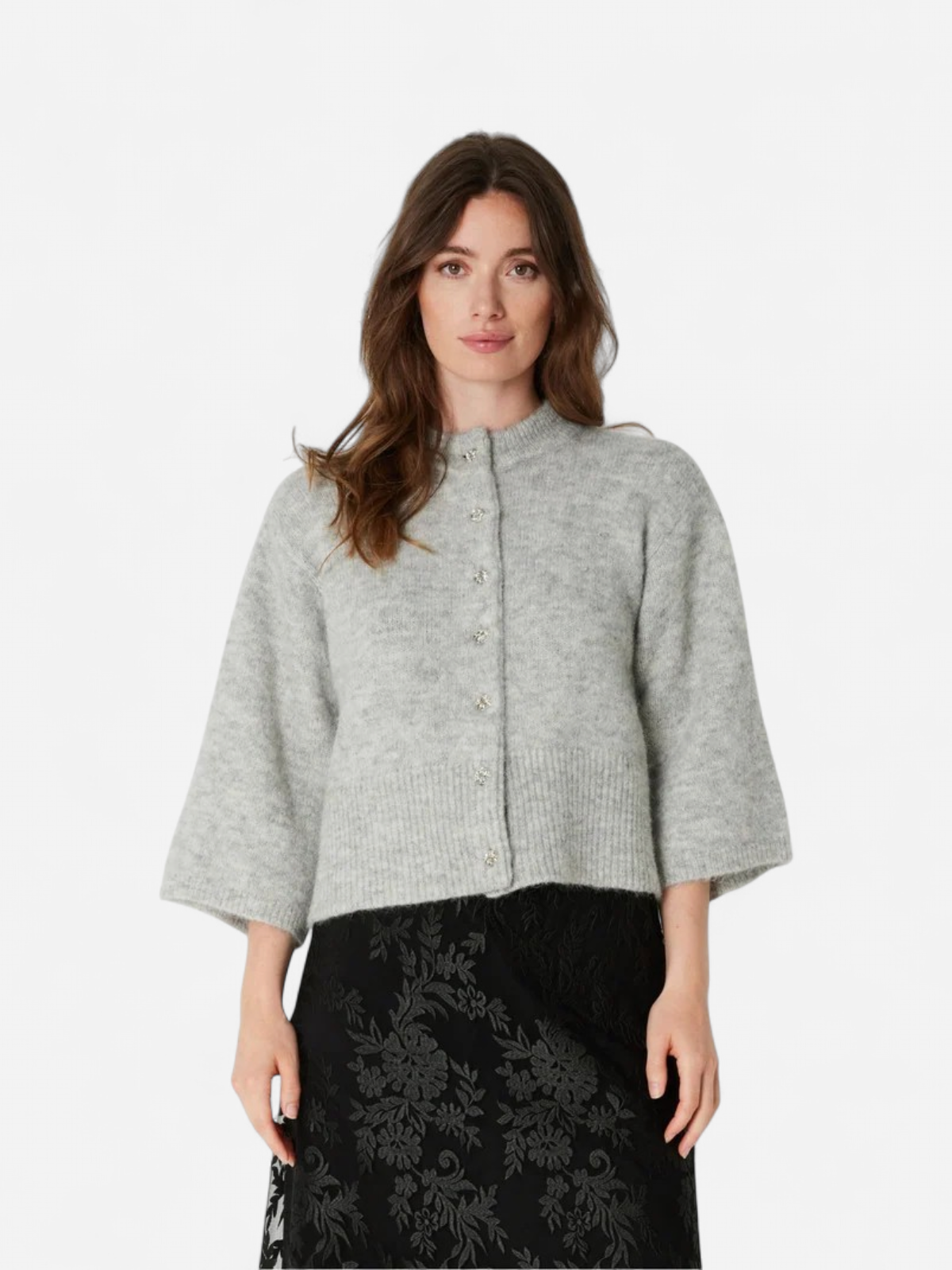 Philosophy Blues Original naisten neuletakki Andrea Knit Cardigan, vaaleanharmaa meleerattu - Kekäle.fi