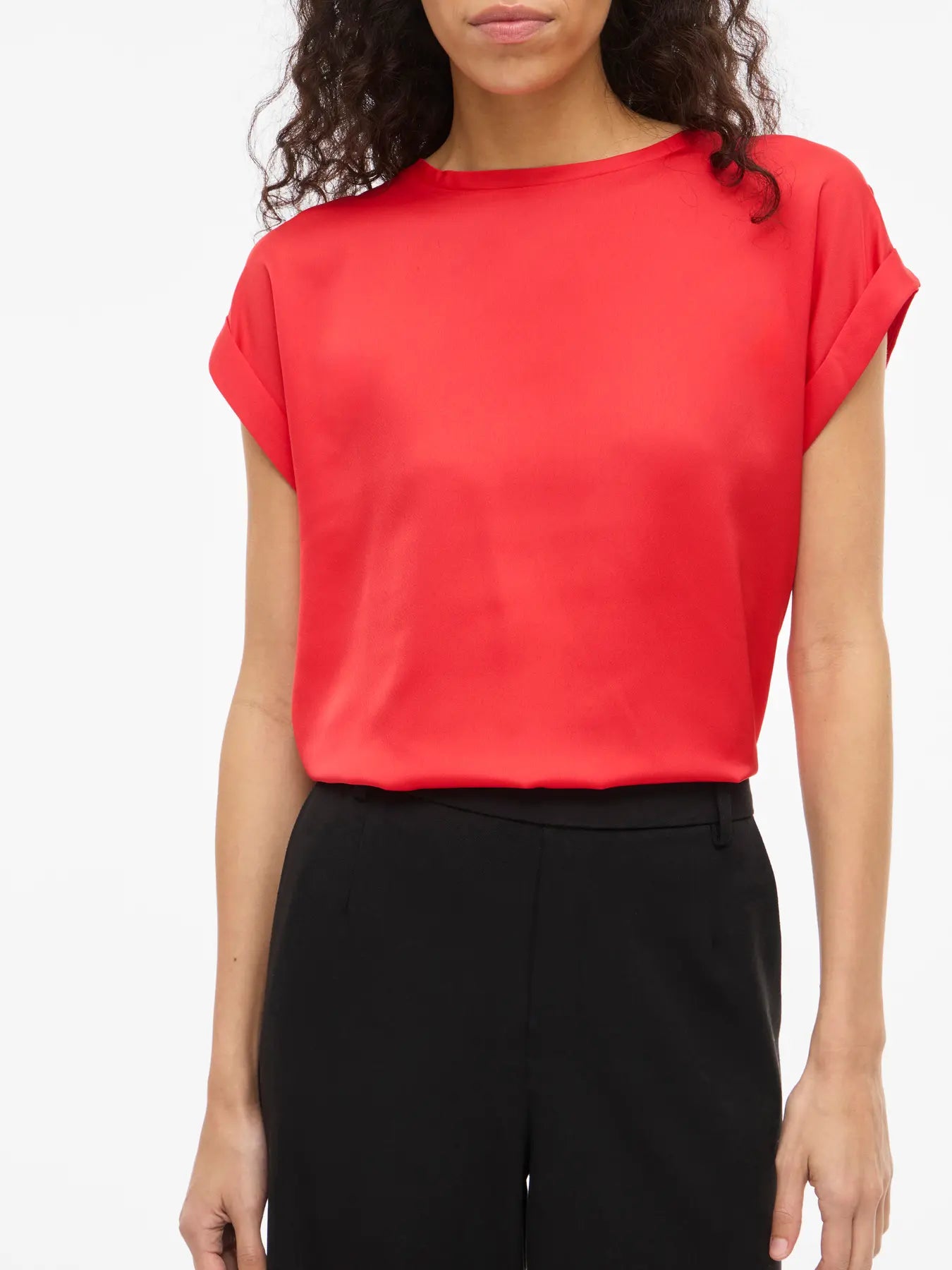 Vila naisten paita Viellette S/S Satin Top, Hibiscus