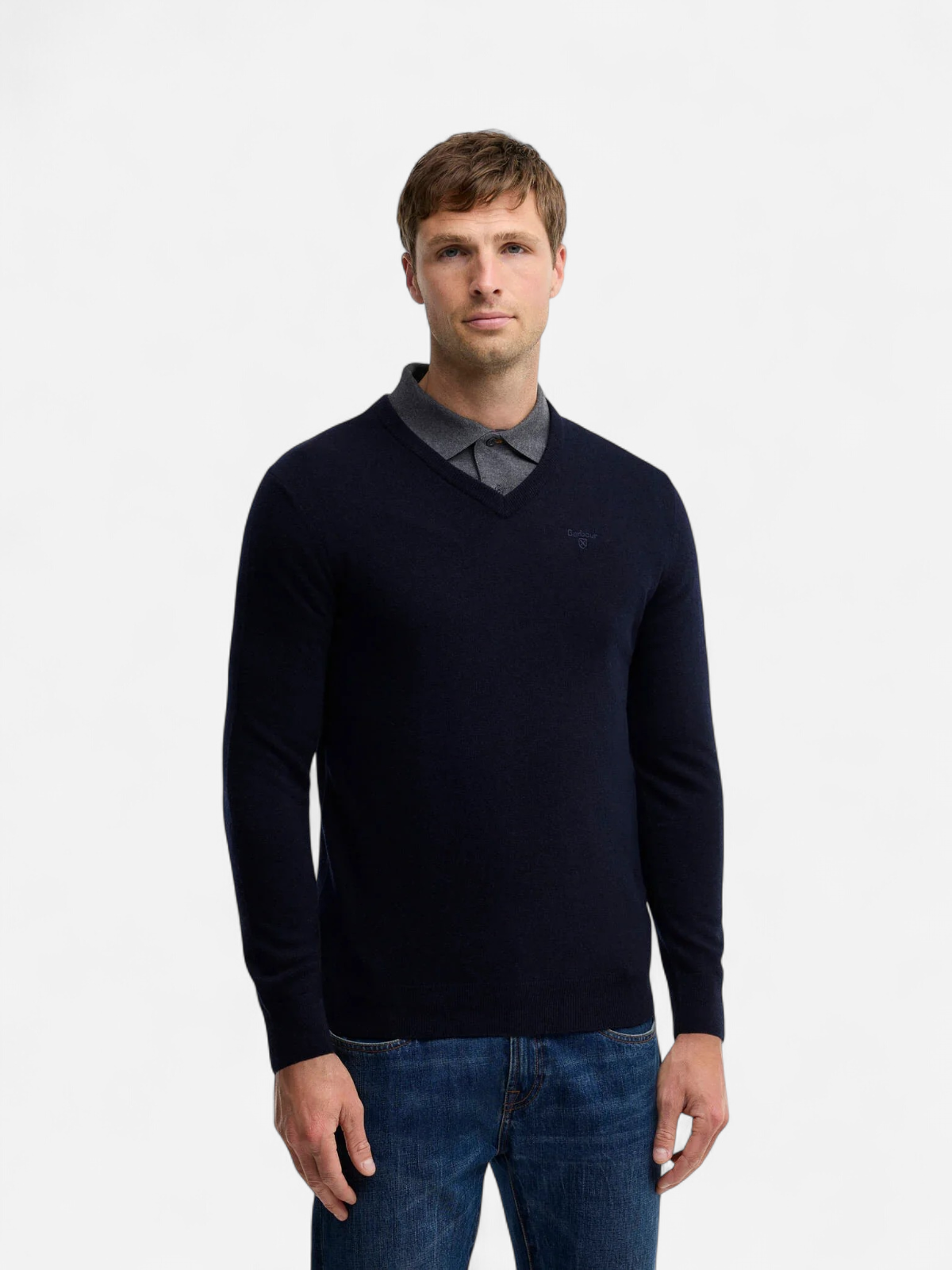 Barbour miesten neulepusero Essential Lambswool V-Neck, tummansininen - Kekäle.fi
