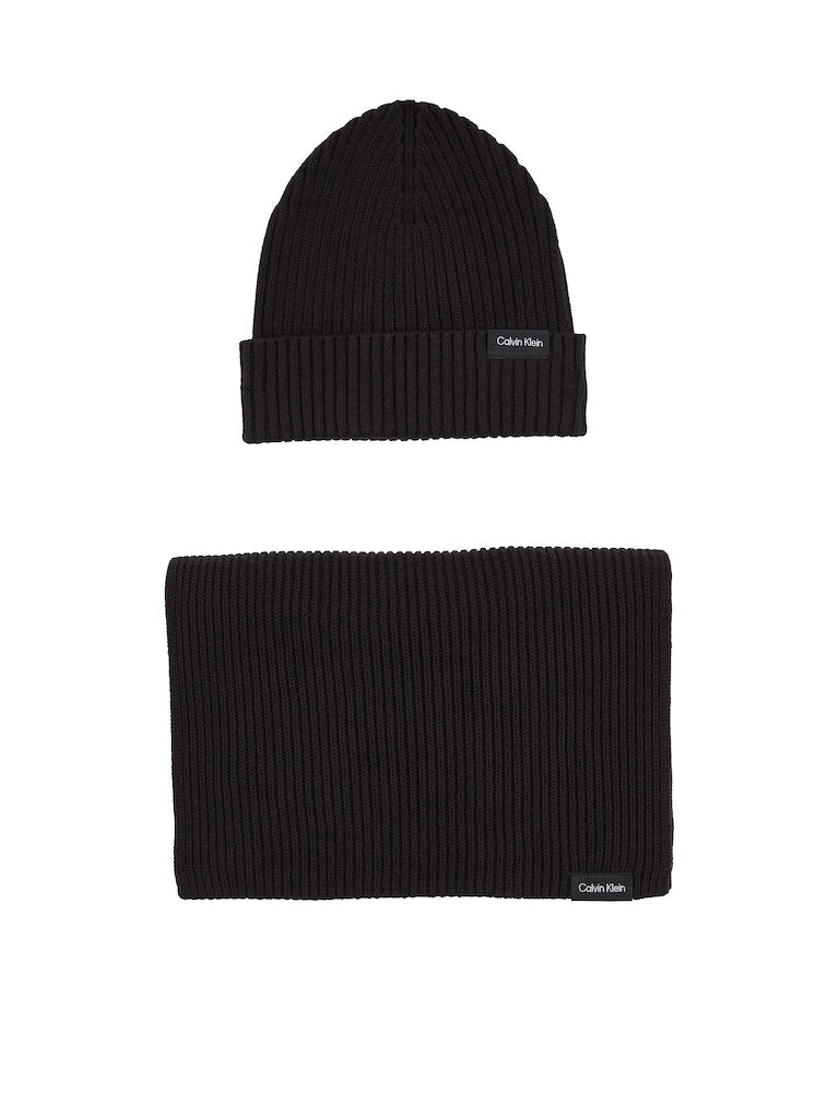 Calvin Klein Jeans Miesten Kaulaliina & Pipo GS CLASSIC COTTON SCARF AND BEANIE, musta