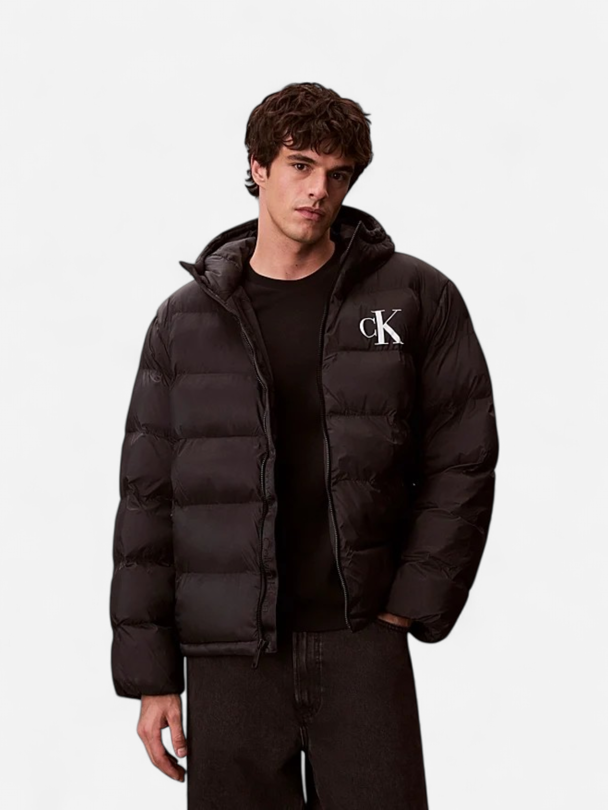 Calvin Klein Jeans miesten Puffertakki, LS NYLON MONOGRAM PUFFER JACKET Musta - Kekäle.fi