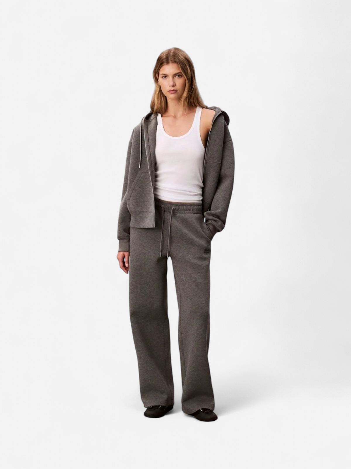 Calvin Klein Jeans naisten joggerit, SCUBA WIDE LEG PANT Vaaleanharmaa - Kekäle.fi