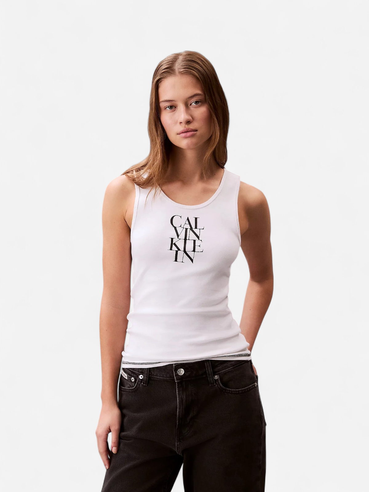Calvin Klein Jeans naisten tank top, SL COTTON RIB SOLID TANK Valkoinen - Kekäle.fi